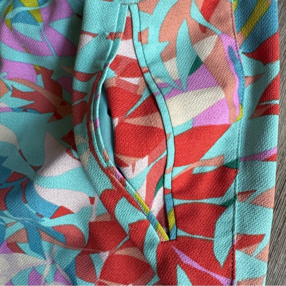 BCBGMaxAzria Teal and Pink Patterned Summer Boho oversized Pants Size L - Picture 3 of 10
